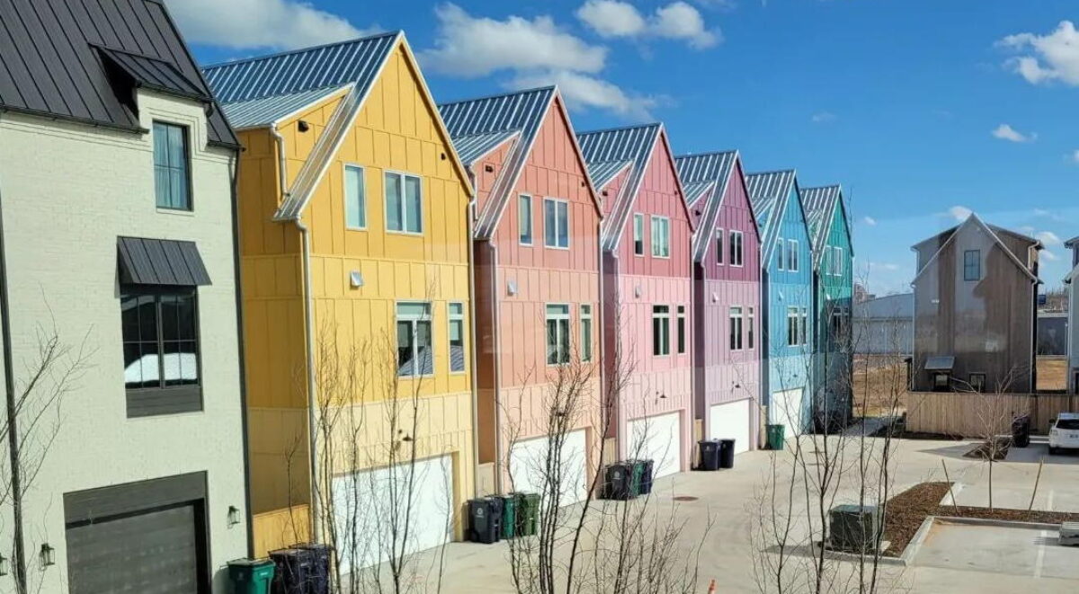 Row of colorful homes
